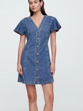 Gap Denim Flutter Sleeve Mini Dress - Medium